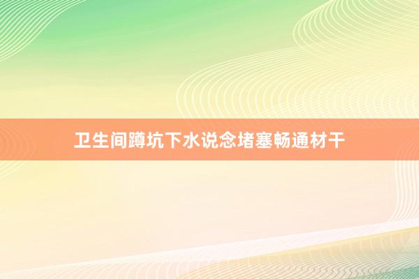 卫生间蹲坑下水说念堵塞畅通材干